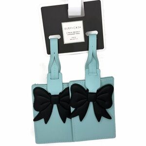 NWT Luggage Tags Set of 2 Light Blue Black Bows
